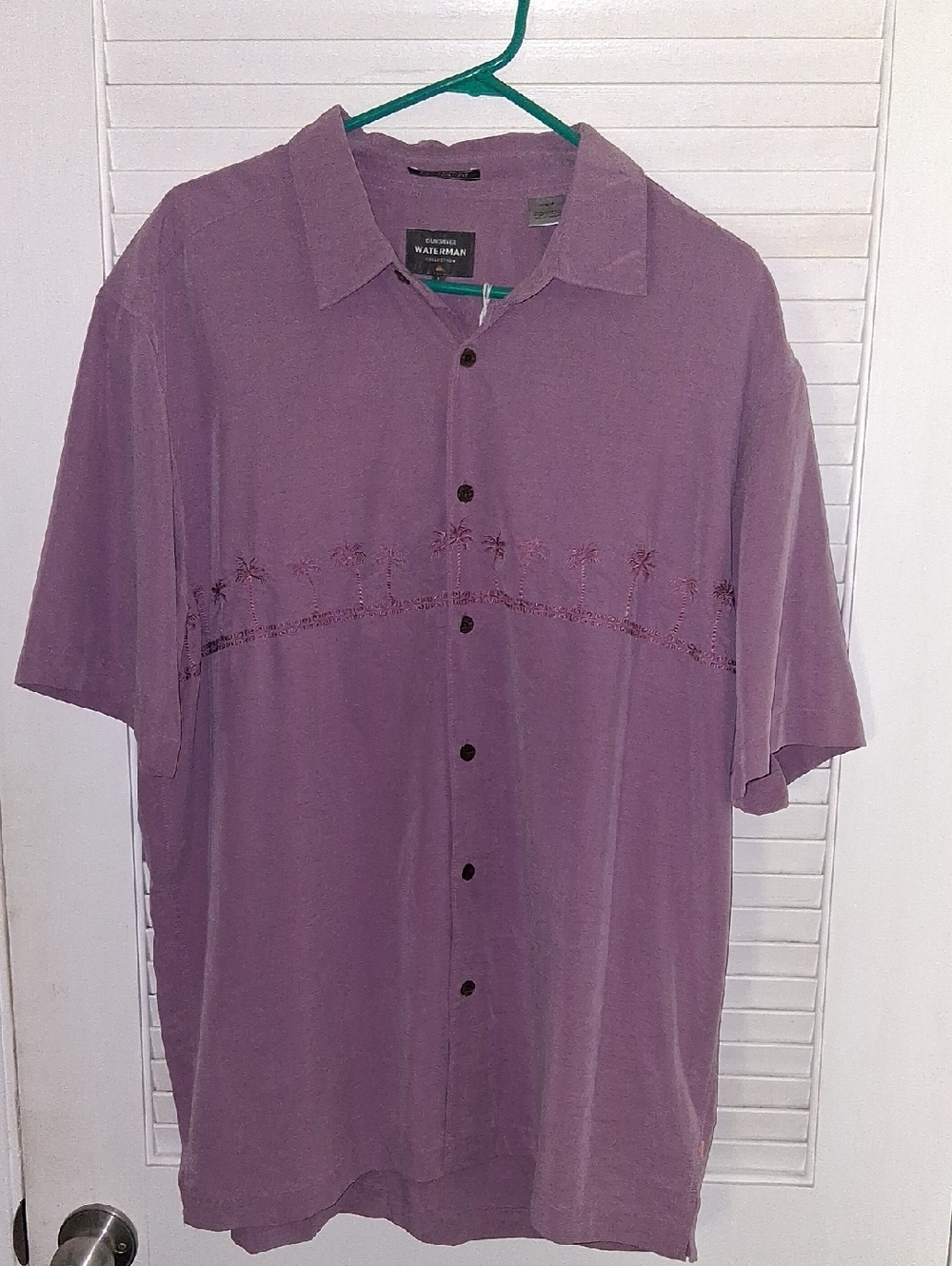 Quiksilver Waterman Purple Short-Sleeve Button-Up Shirt Palm Tree Large
